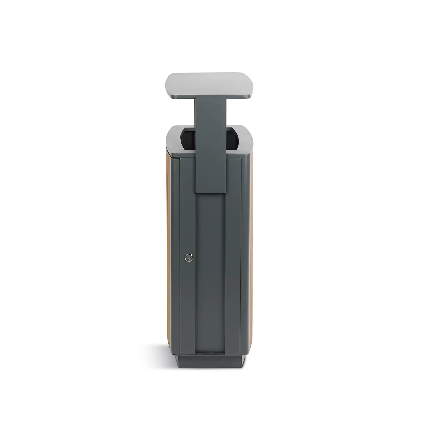 Side view of OTM-16A outdoor metal trash bin with lockable service door