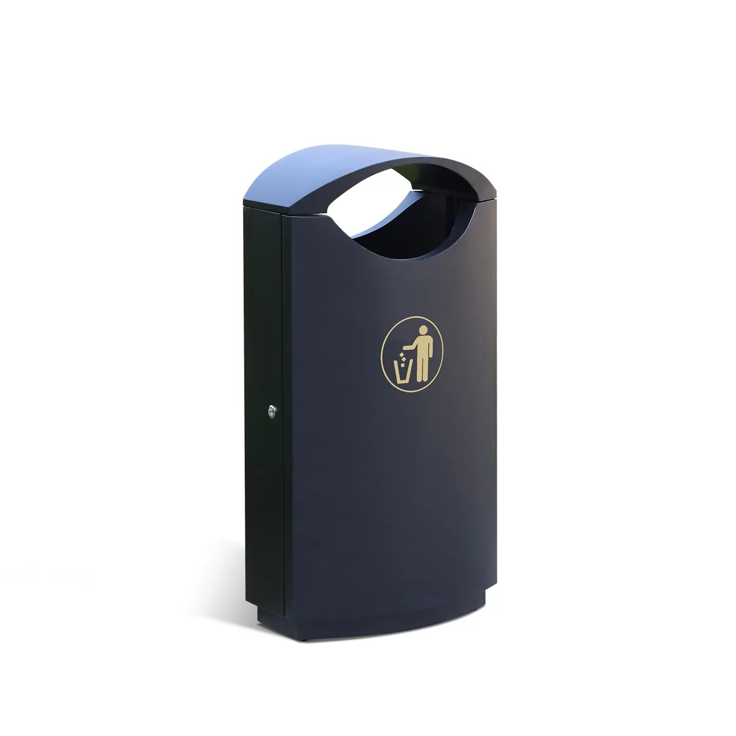 OTB-14 60L black outdoor steel waste bin with curved open top