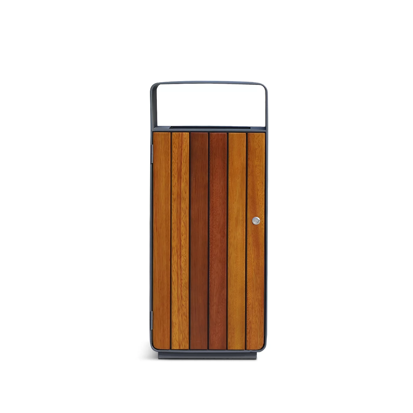 front view of lockable wood-slat outdoor trash bin - OTM-04BM.jpg