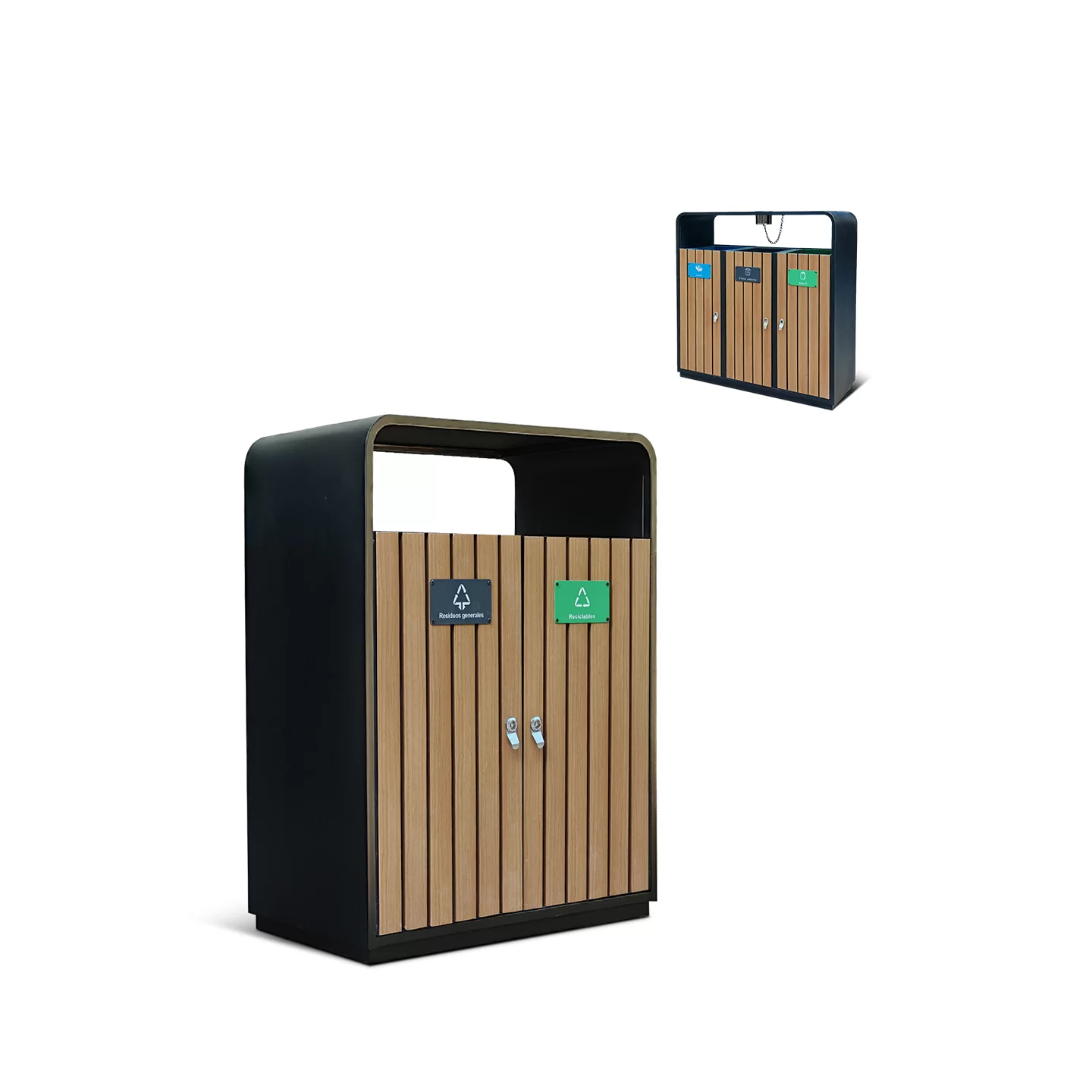 dual and triple-stream outdoor recycling bins with PS slats - OTM-18B