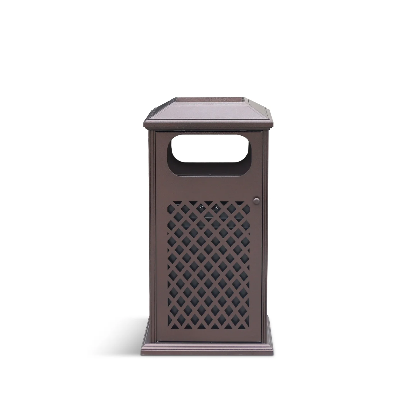 Front view of OTL-07 decorative outdoor litter bin with lattice panels