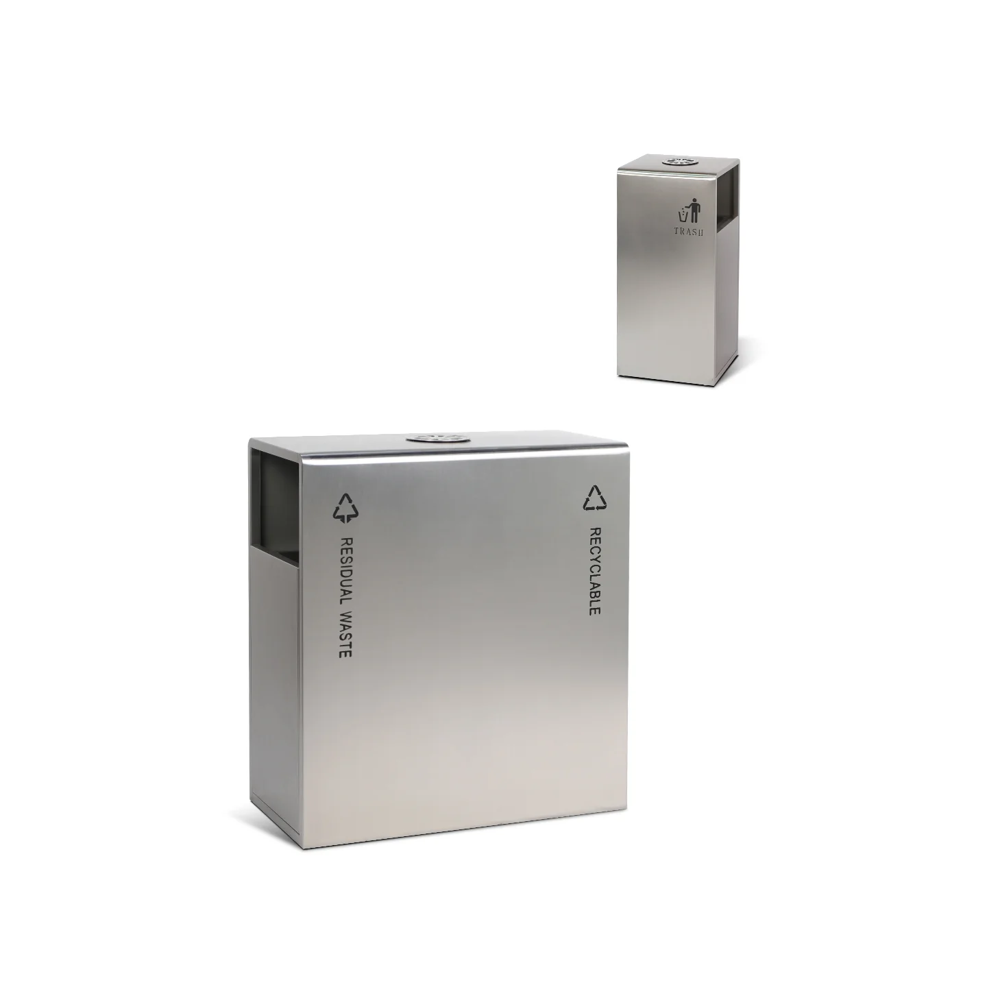 single and dual-compartment stainless steel indoor recycling bins - OTX-28