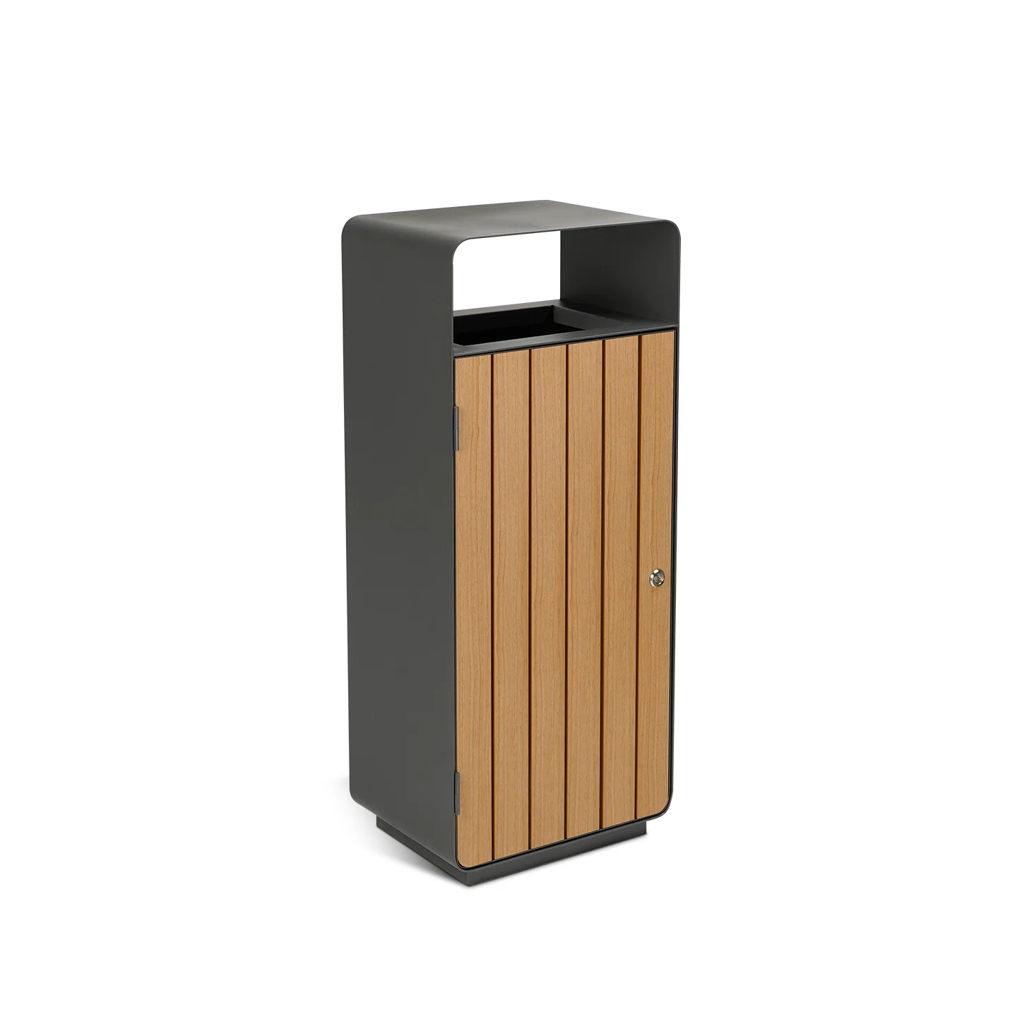 50L galvanized steel outdoor litter bin with wood-look panels - OTM-04HS
