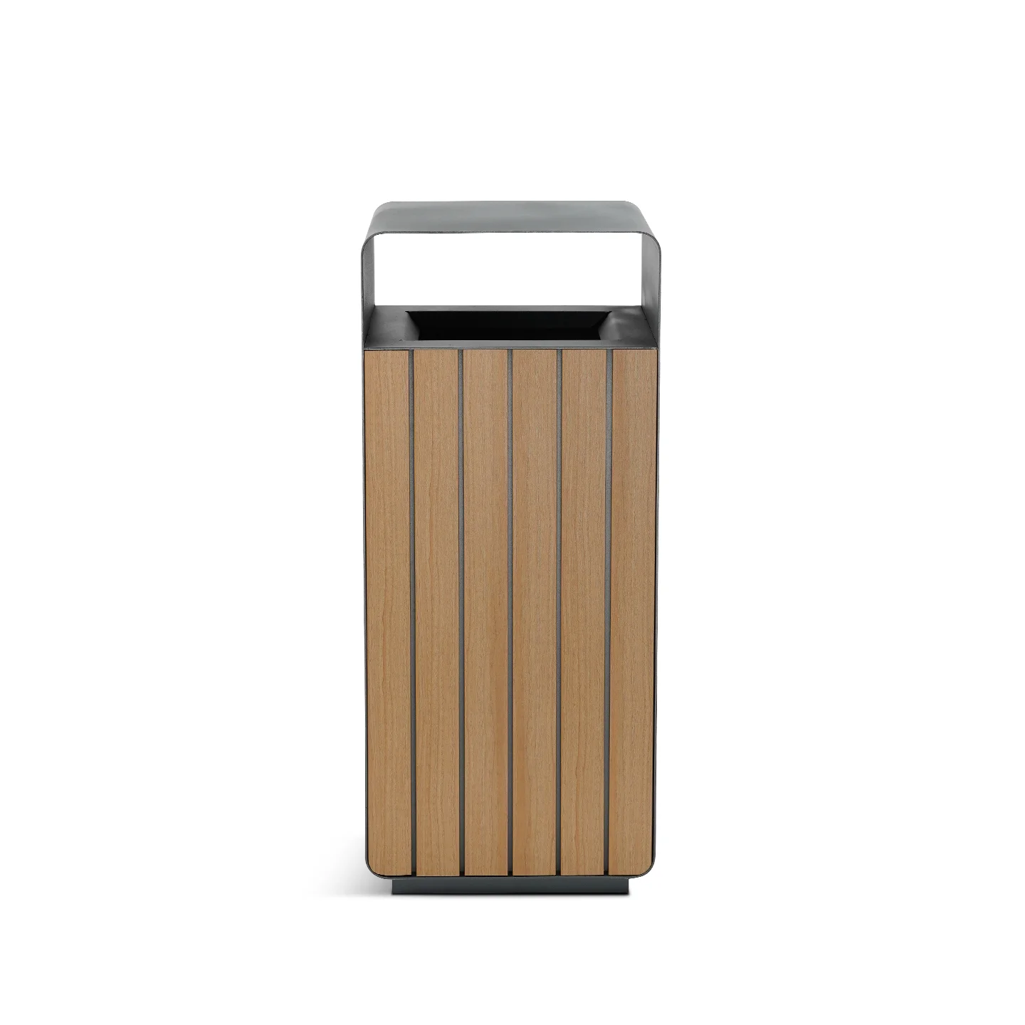 Rear view of OTM-04HS wood-look public waste bin