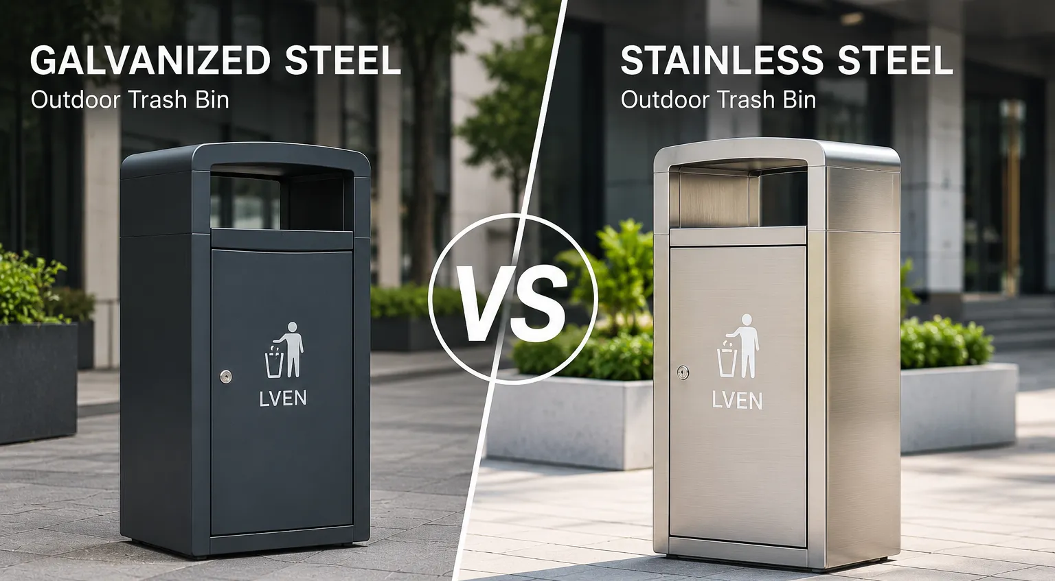 galvanized steel vs stainless steel outdoor trash bins